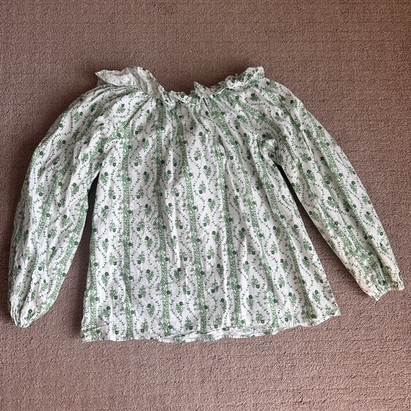 Hill House Lena Top Green Vine Small ruffle off shoulder cotton blouse - Picture 3 of 9